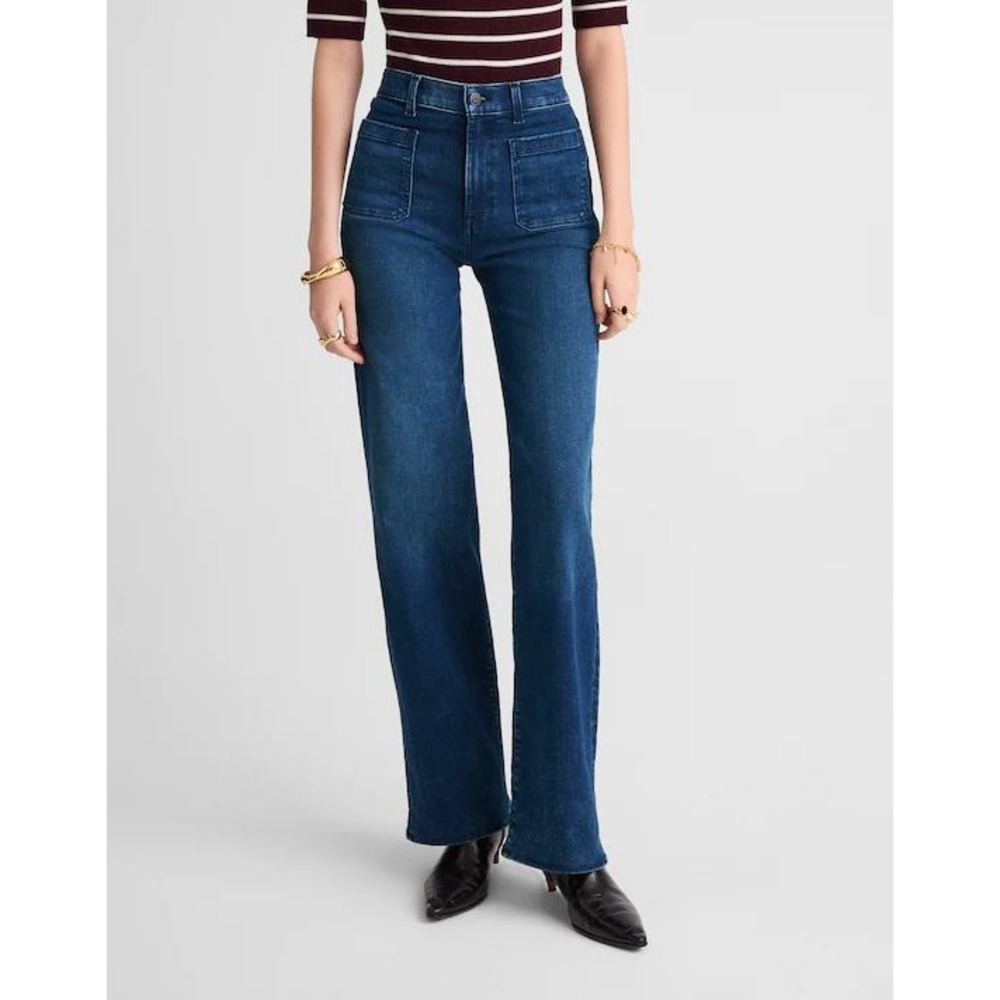 Madewell Emmett Wide-Leg Jeans Dark Wash High Rise Patch Pocket 28T Tall